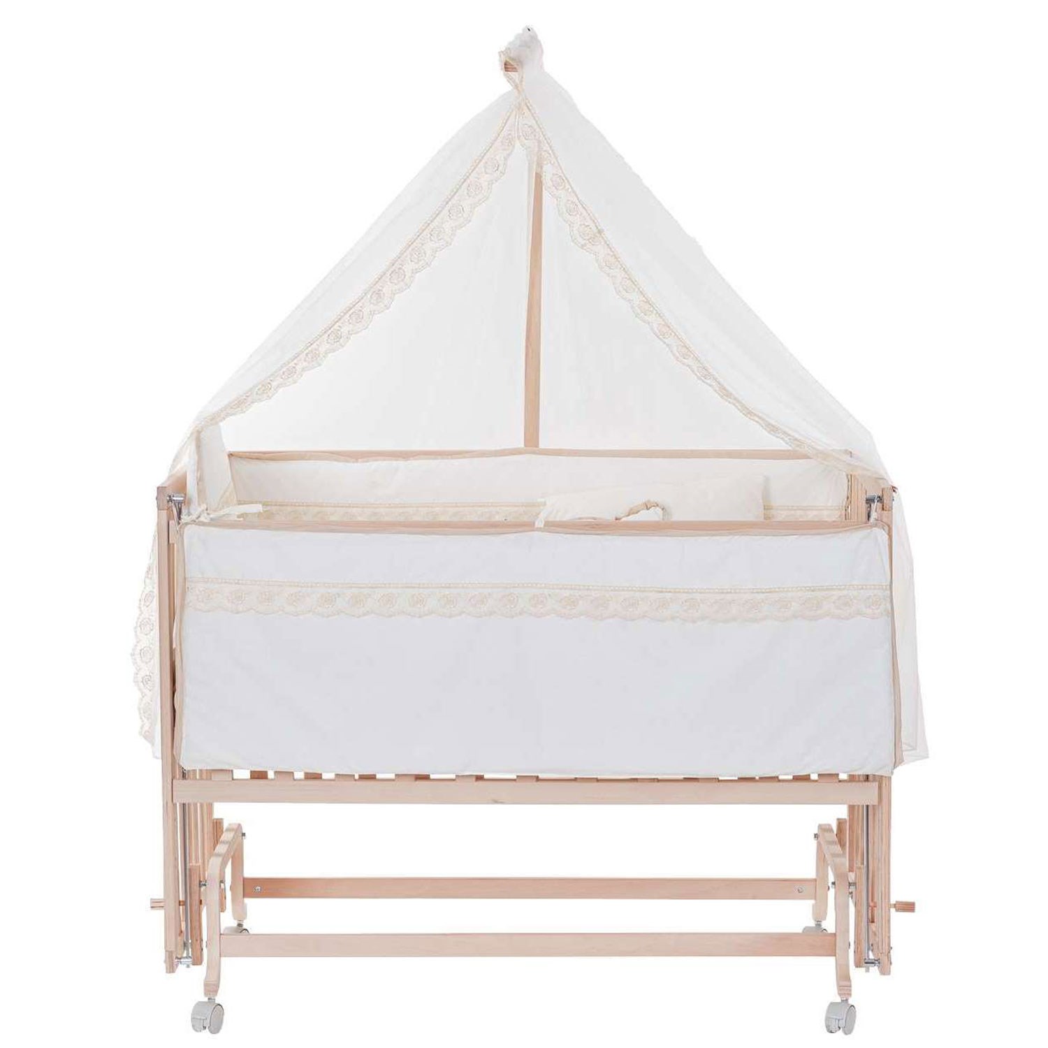 Baby Tech Extra Boyasız Ahşap Anne Yanı Beşik 70x130cm Krem-Kahverengi