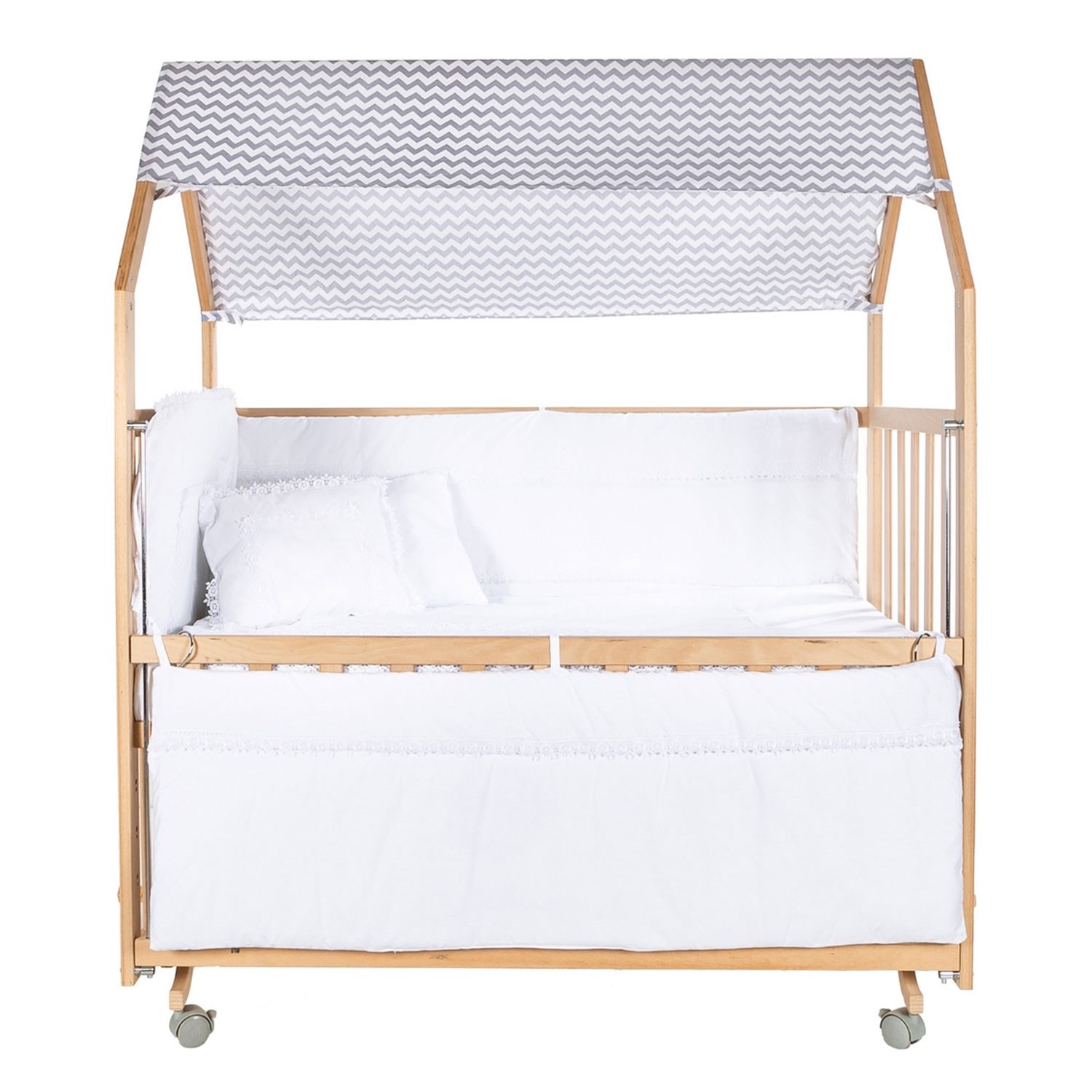 Baby Tech Montesorri Ahşap Anne Yanı Beşik Tekerlekli 60x120 Beyaz