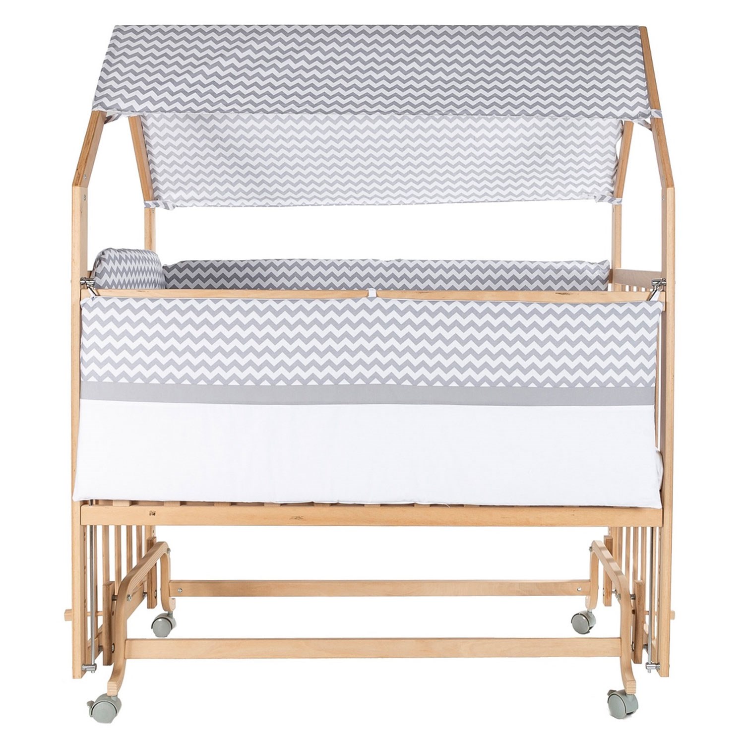 Baby Tech Montesorri Ahşap Anne Yanı Beşik Tekerlekli 60x120 Gri
