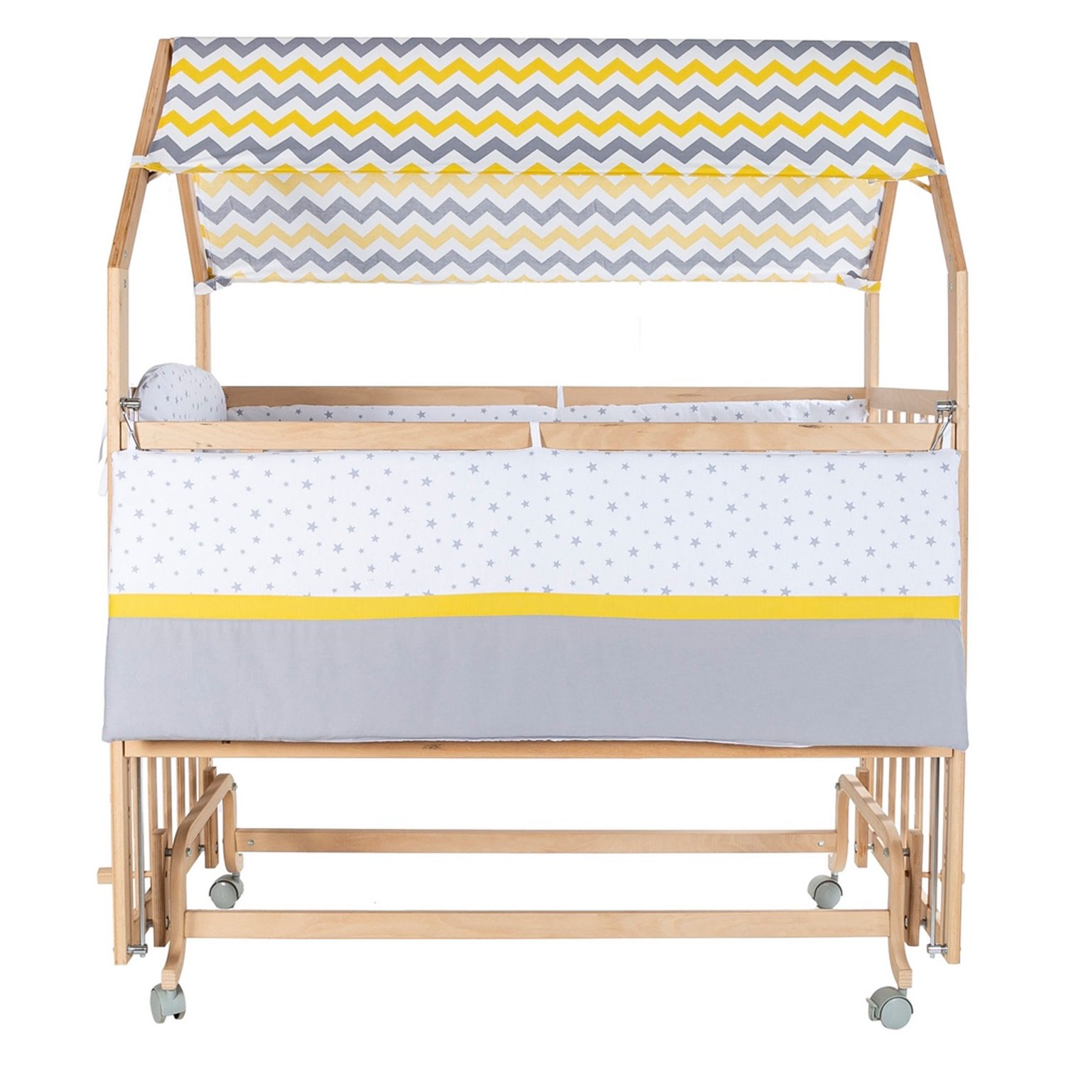 Baby Tech Montesorri Ahşap Anne Yanı Beşik Tekerlekli 60x120 Sarı