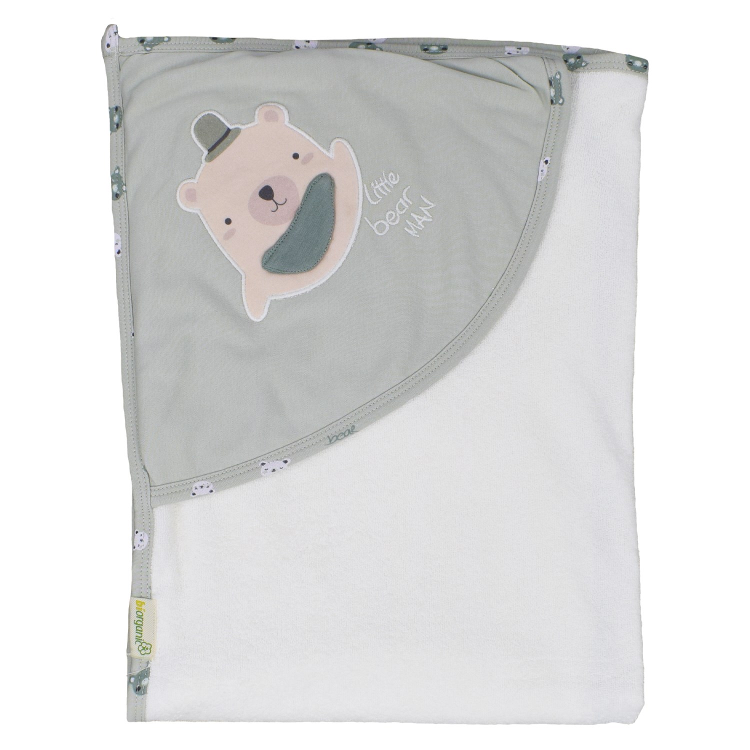 Biorganic Hug me Bear Örme Silgi Bebek Havlusu 85x90 Cm Yeşil
