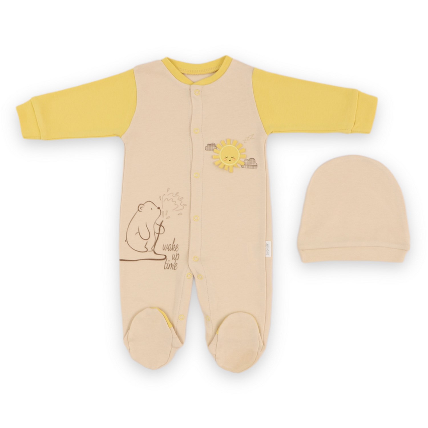Bebitof Güneş ve Ayıcık Şapkalı Bebek Tulumu 70259 Bej