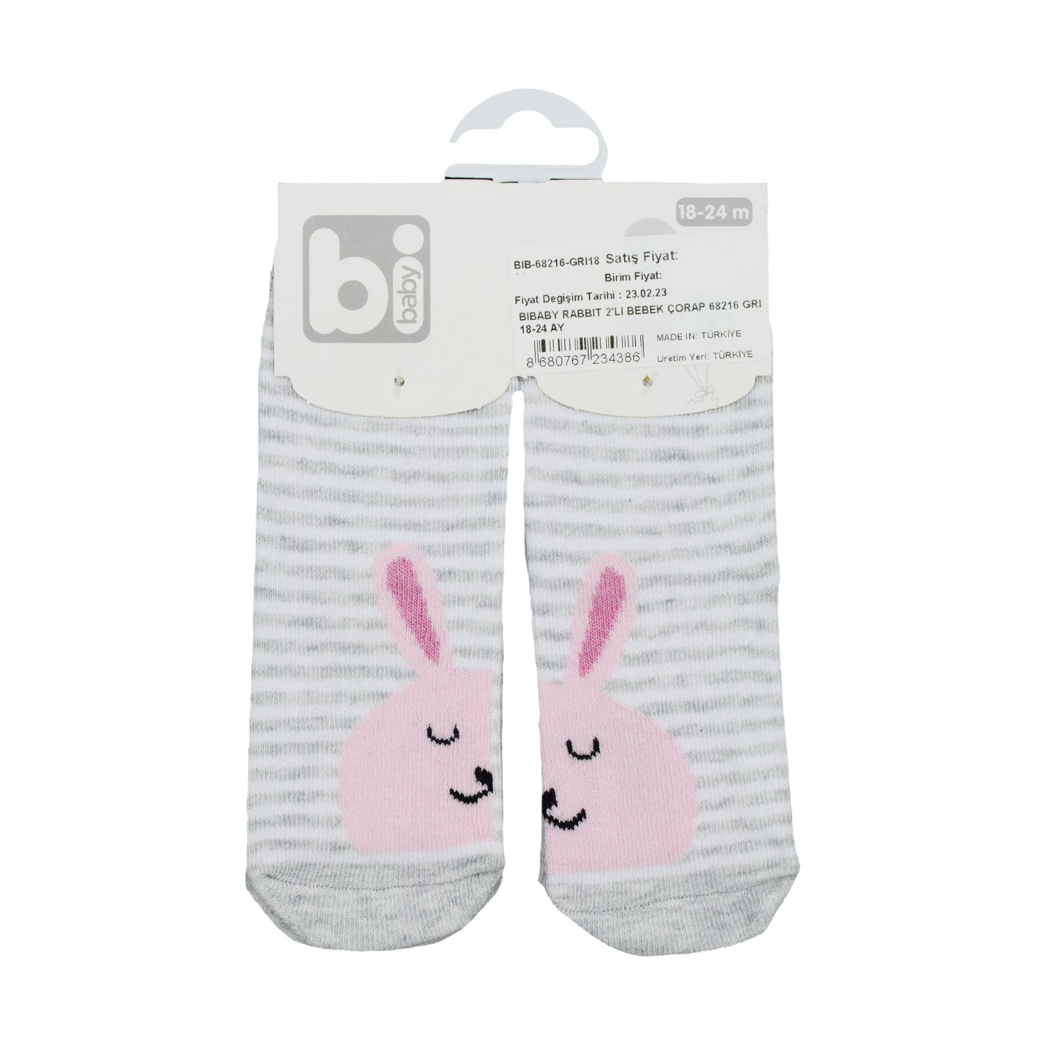 Bibaby Rabbit 2'li Bebek Çorap 68216 Gri