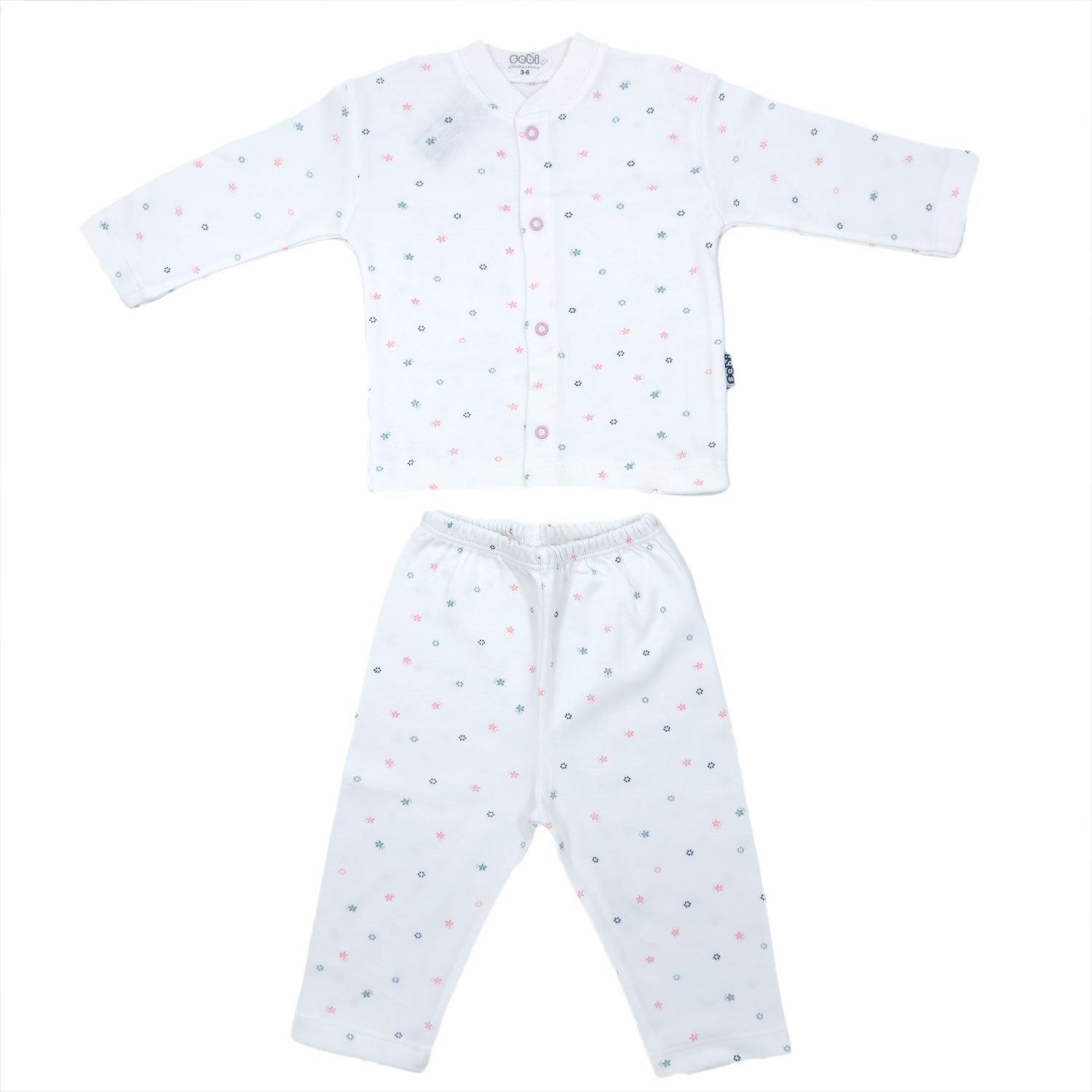 Sebi Bebe Ay Yıldız Baskılı Bebek Pijama Takımı 2331 Beyaz-Pembe