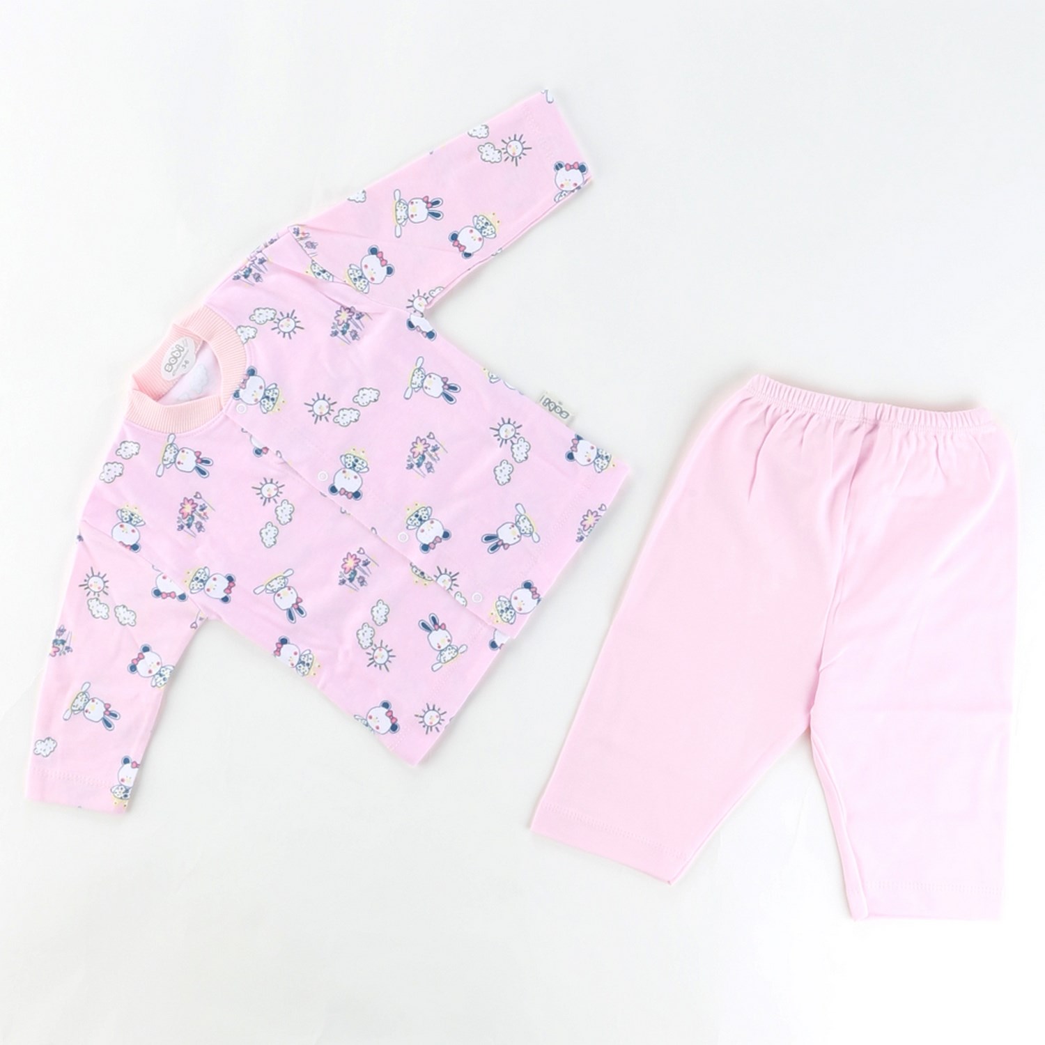 Sebi Bebe Ayılı Kız Baskılı Bebek Pijama Takımı 2329 Pembe