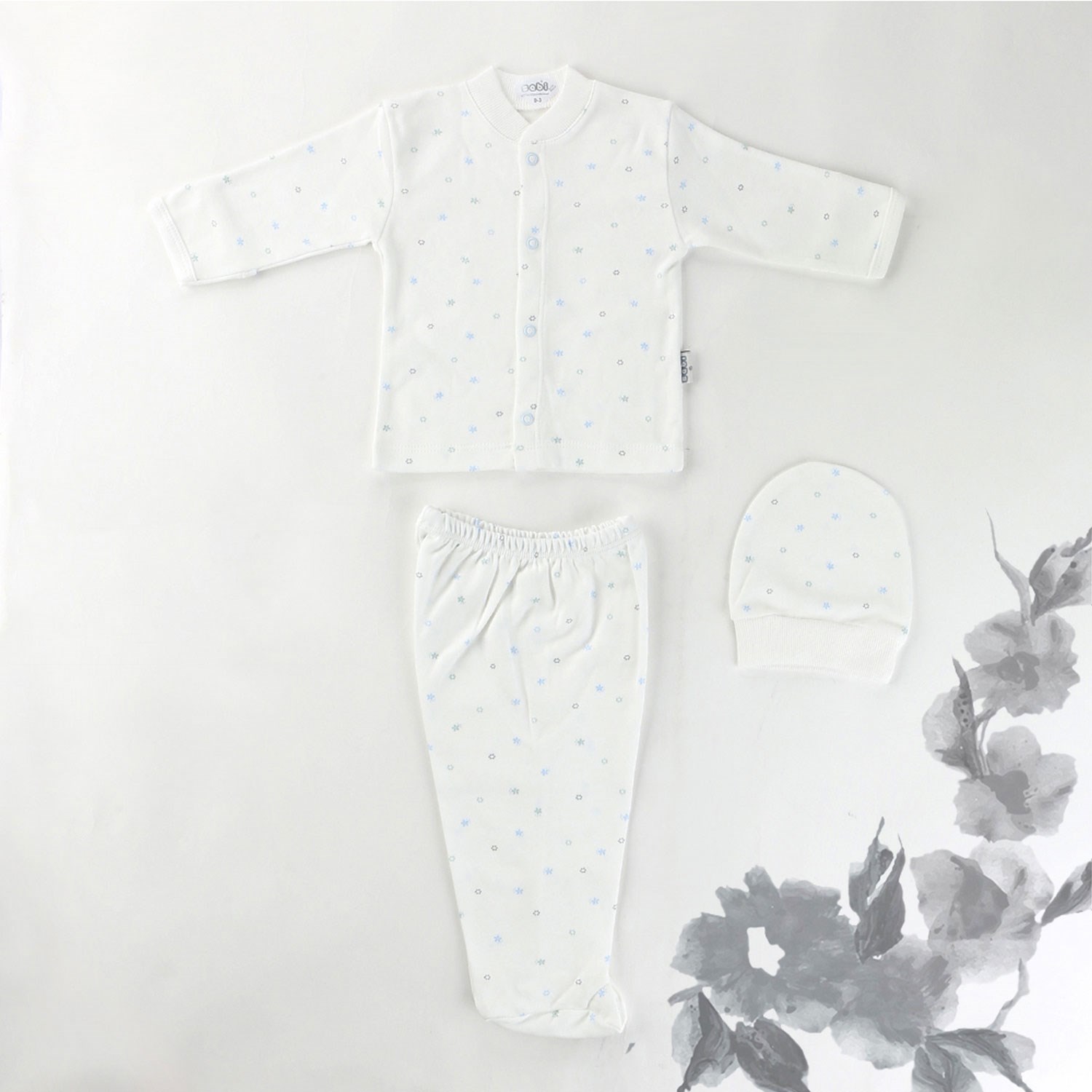 Sebi Bebe Ay Yıldız Baskılı Bebek Pijama Takımı 2268 Beyaz-Mavi