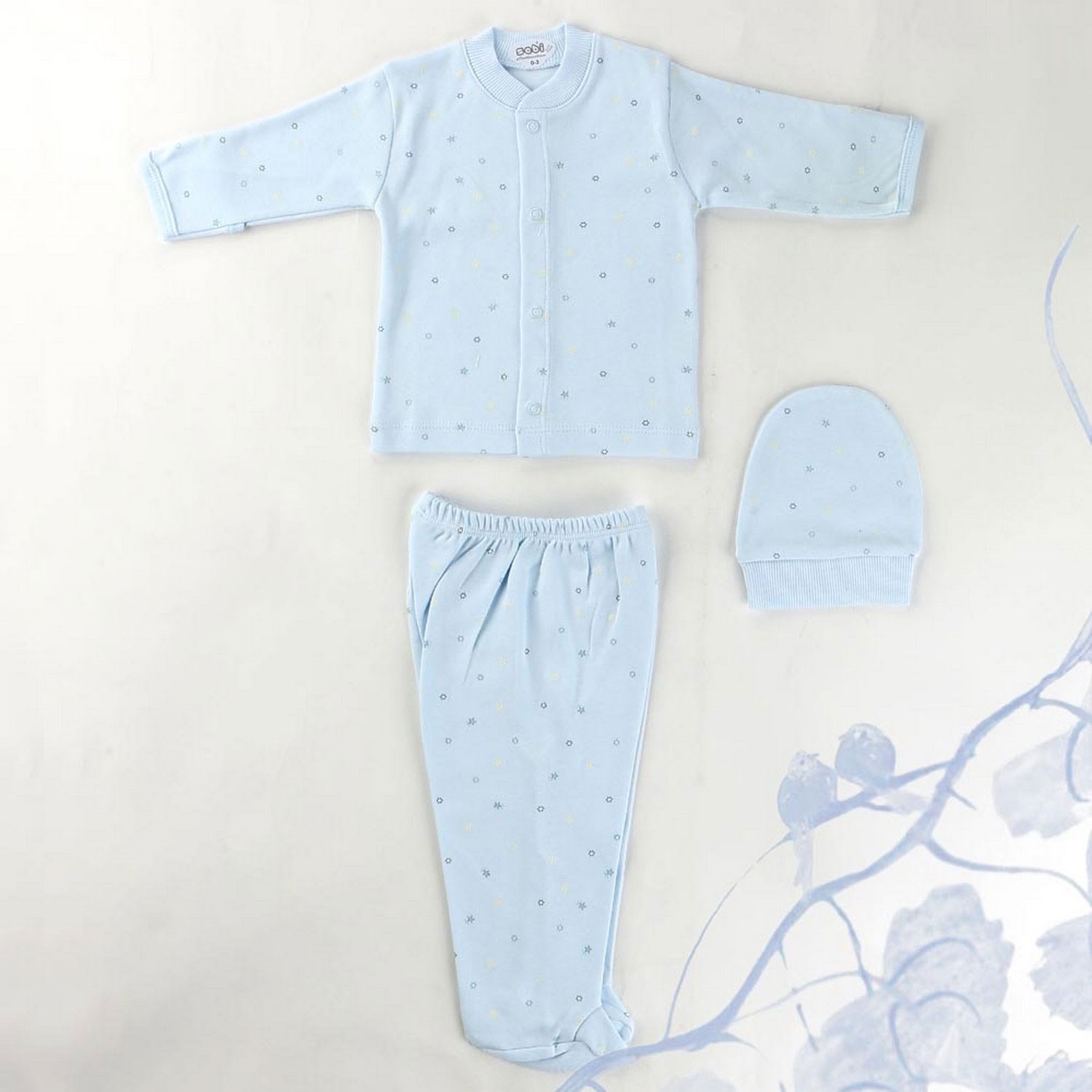 Sebi Bebe Ay Yıldız Baskılı Bebek Pijama Takımı 2268 Mavi