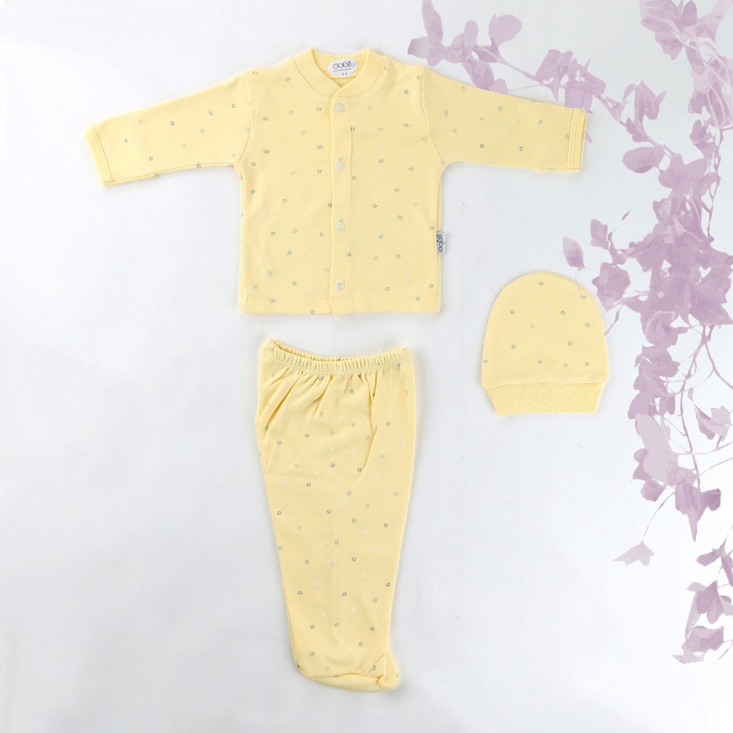 Sebi Bebe Ay Yıldız Baskılı Bebek Pijama Takımı 2268 Sarı