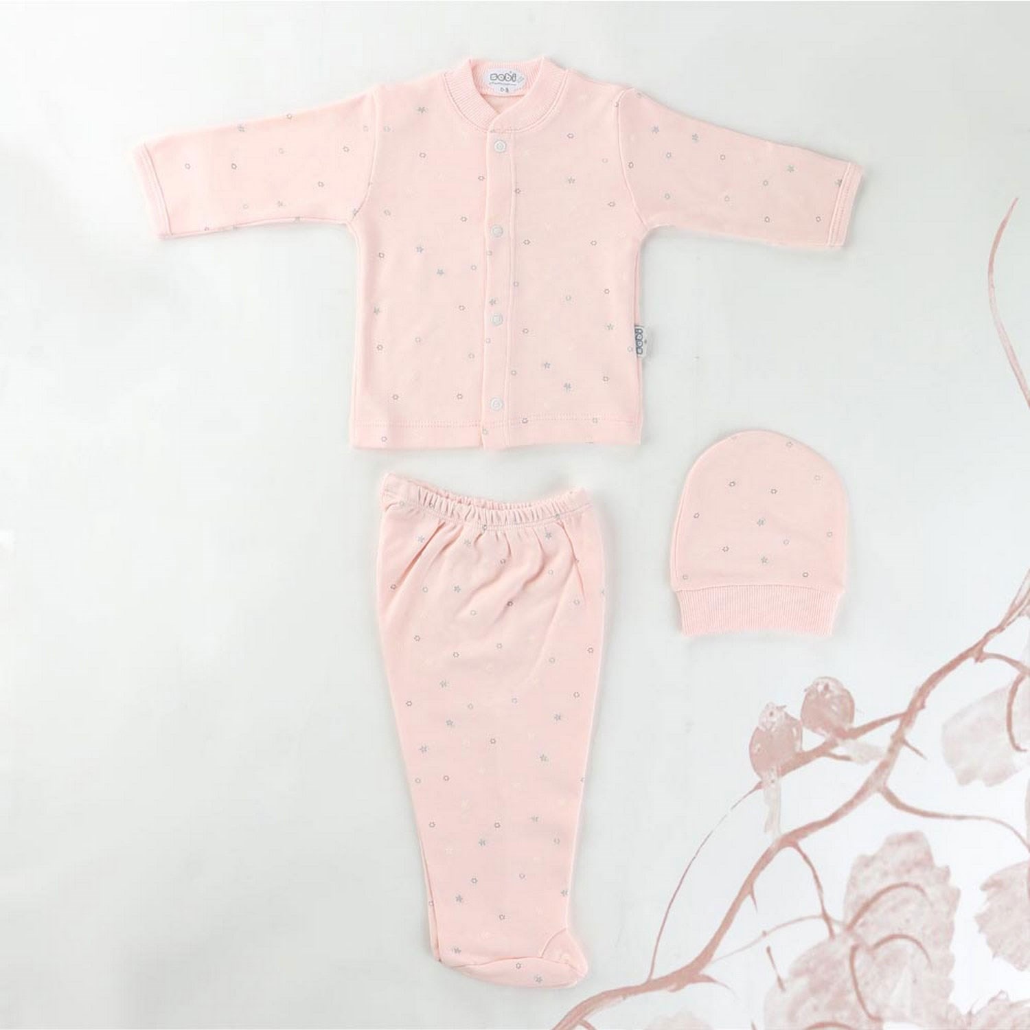 Sebi Bebe Ay Yıldız Baskılı Bebek Pijama Takımı 2268 Somon