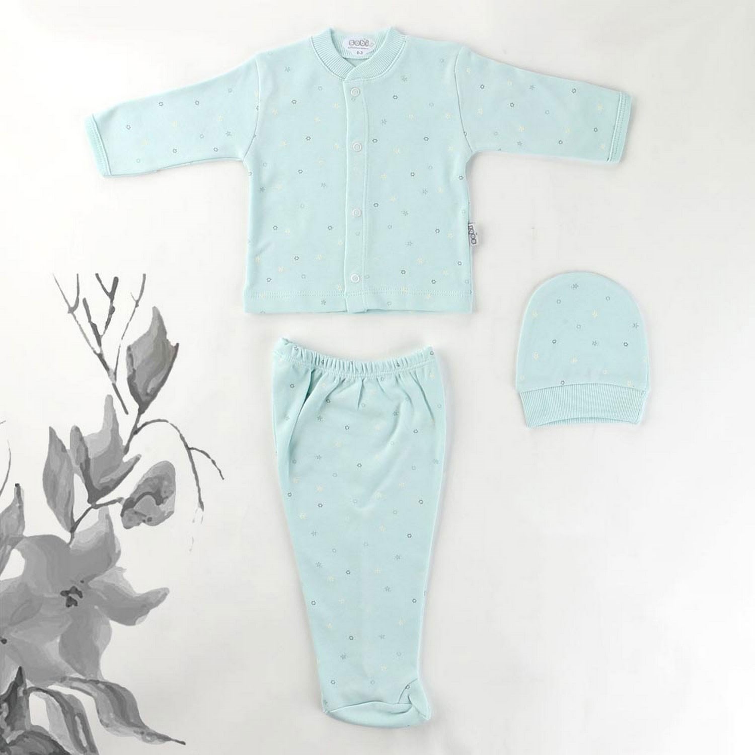 Sebi Bebe Ay Yıldız Baskılı Bebek Pijama Takımı 2268 Turkuaz