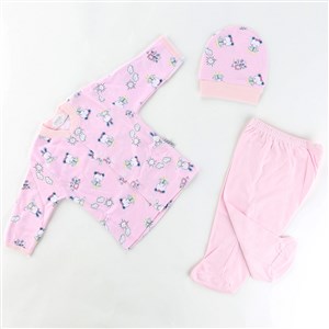 Sebi Bebe Ayılı Kız Desenli Pijama Takımı 2265 Pembe