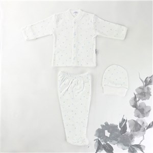 Sebi Bebe Ay Yıldız Baskılı Bebek Pijama Takımı 2268 Beyaz-Mavi
