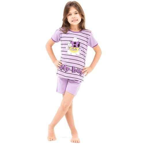Roly Poly 2462 Kısa Kol Kız Çocuk Pijama Takımı 3lü Mor