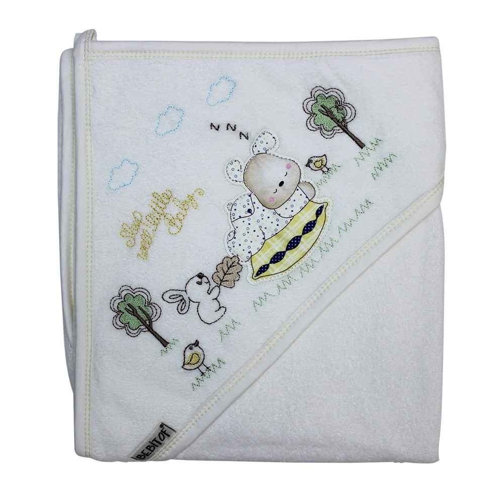 Bebitof 3127 Uyuyan Ayıcık Banyo Havlusu Sarı