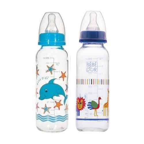 Bebedor %0 BPA Desenli Cam Biberon 250 ml Mavi
