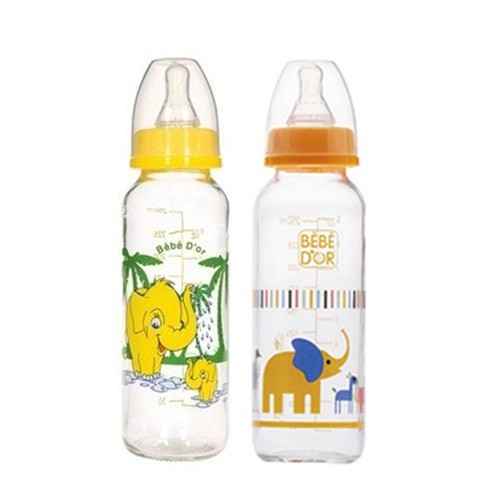 Bebedor %0 BPA Desenli Cam Biberon 250 ml Sarı