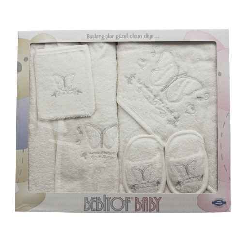 Bebitof 3144 Nakışlı Bebek Bornozu Beyaz