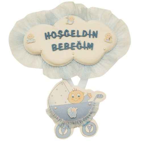 Hoşgeldin Bebeğim Bebek Kapı Süsü 3217  Pusetli Mavi