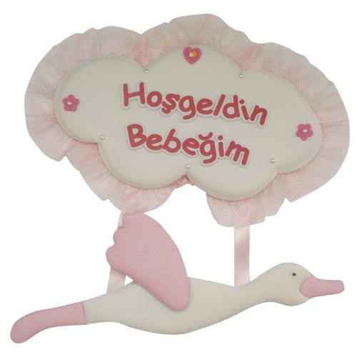 Hoşgeldin Bebeğim Bebek Kapı Süsü 33208 Leylekli Pembe