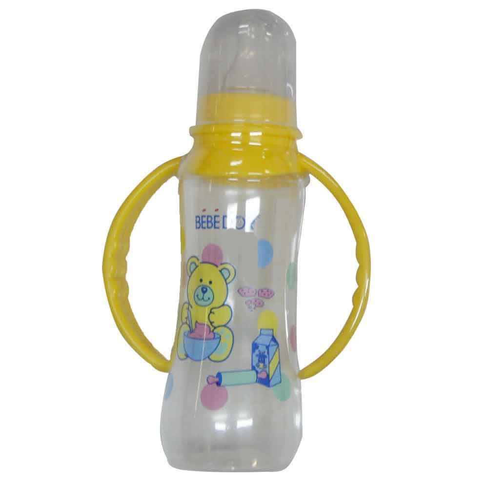 Bebedor Silikon Emzikli Desenli Kulplu 250 ml Biberon Sarı