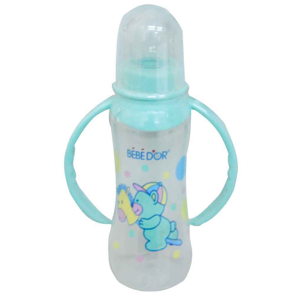 Bebedor Silikon Emzikli Desenli Kulplu 250 ml Biberon Yeşil