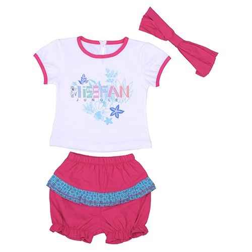 Bebepan 7997 Elephant Şort Body Saç Bandı Takım Beyaz-Fuşya