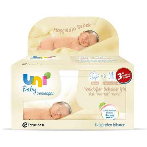 Uni Baby GK-9470231 Yenidoğan Islak Pamuk Mendil 3lü 40X3 