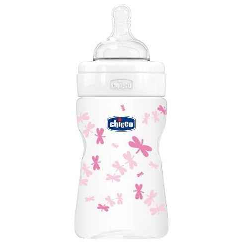 Chicco 7081111 Desenli Silikon Cam Biberon 150 ML Pembe