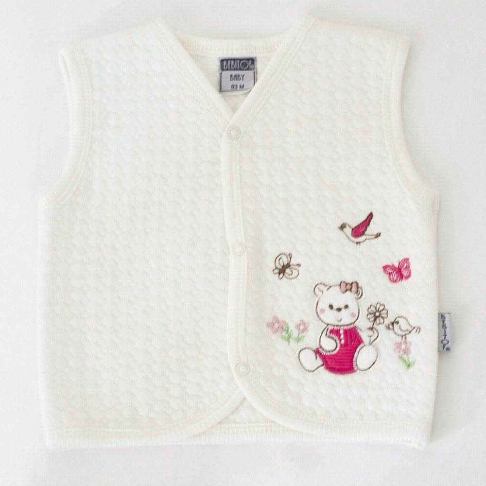 Bebitof 158 Çiçekli Kız Kapitone Kız Bebek Yeleği Fuşya