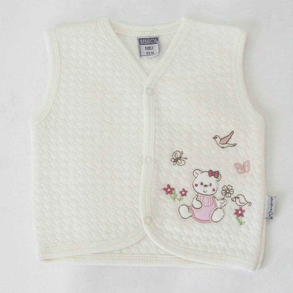 Bebitof 158 Çiçekli Kız Kapitone Kız Bebek Yeleği Pembe
