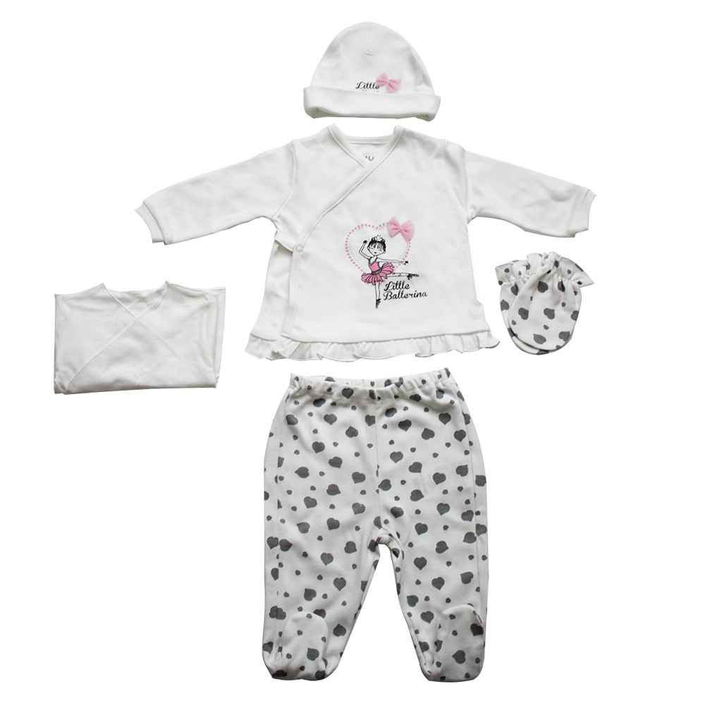 İdil Baby 6681 Kız Bebek Hastane Çıkış Seti 5li Baskılı
