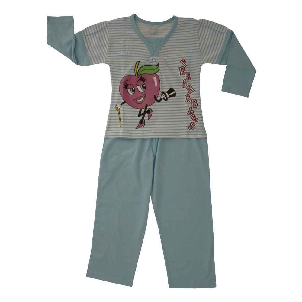 Roly Poly 1352 Çizgili Elmalı Kız Pijama Takımı Turkuaz