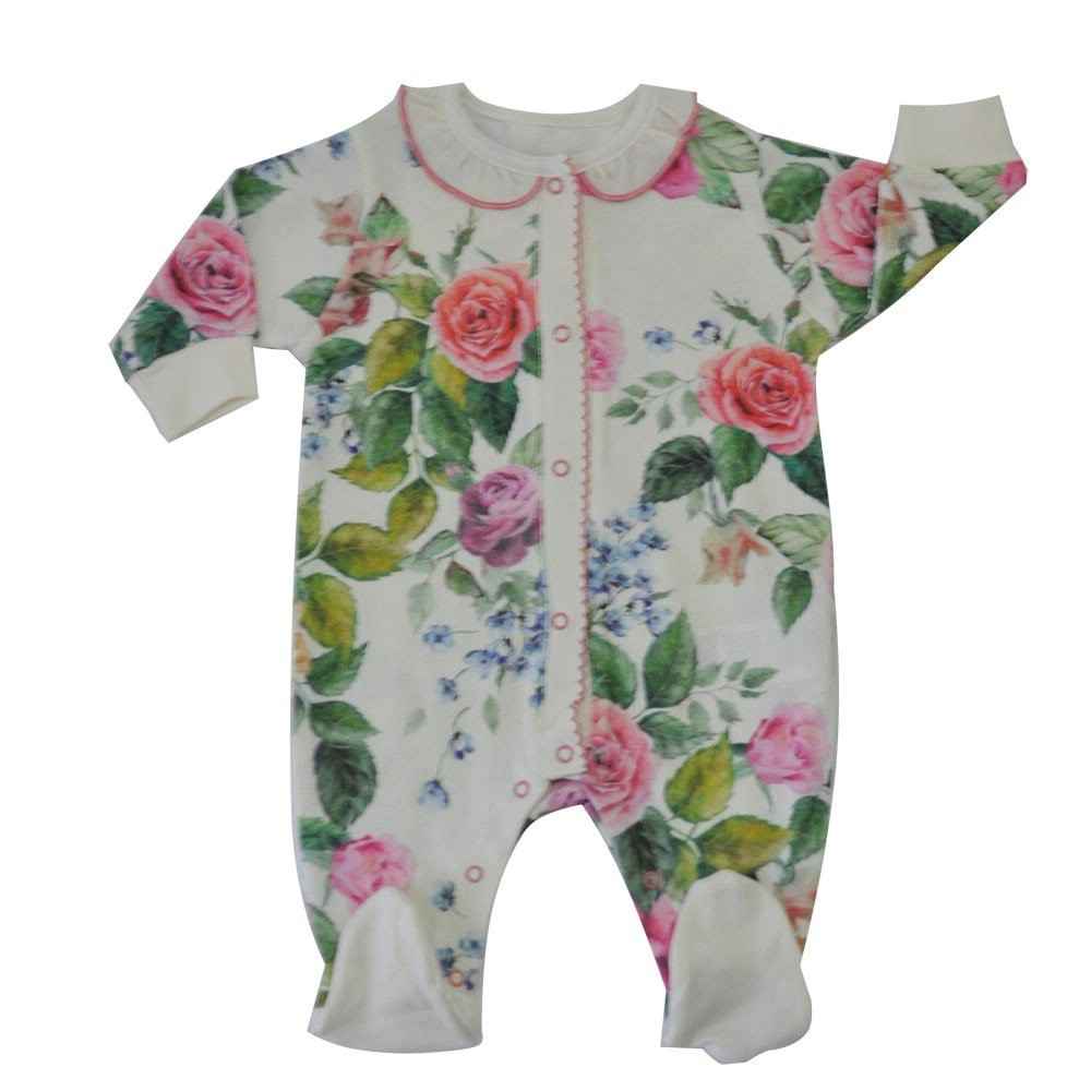 Baby Center 64565 Gül Baskılı Patikli Bebek Tulumu Ekru