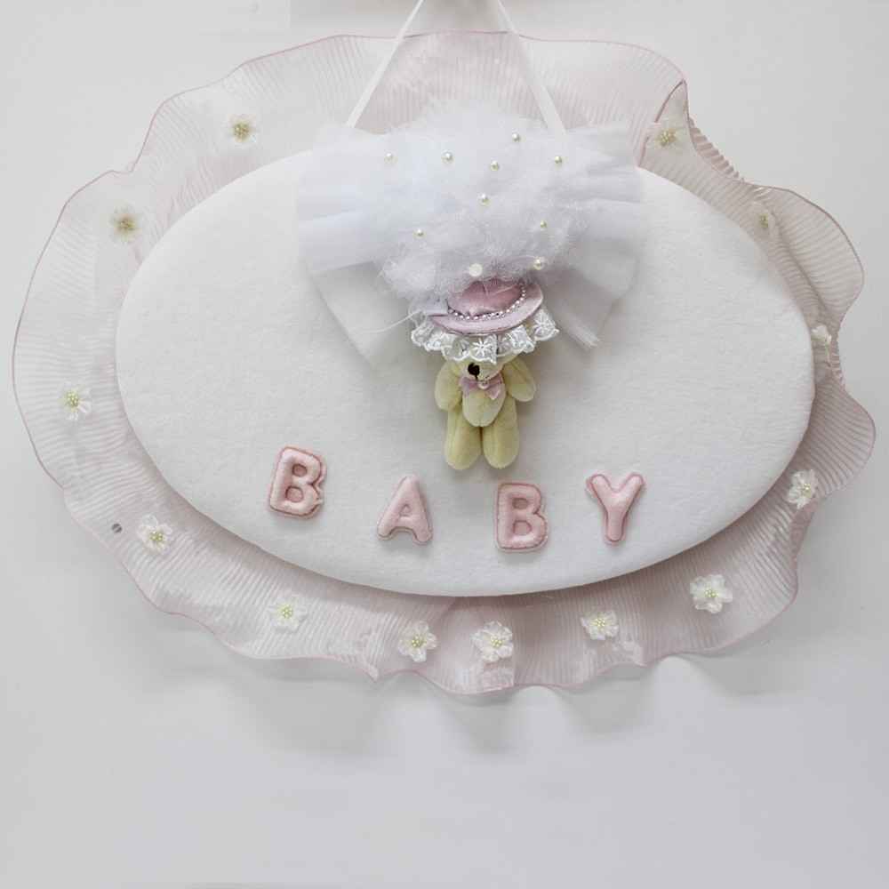 Küçük Rüyalar Kapı Süsü Ayıcıklı Baby Yazılı Pembe