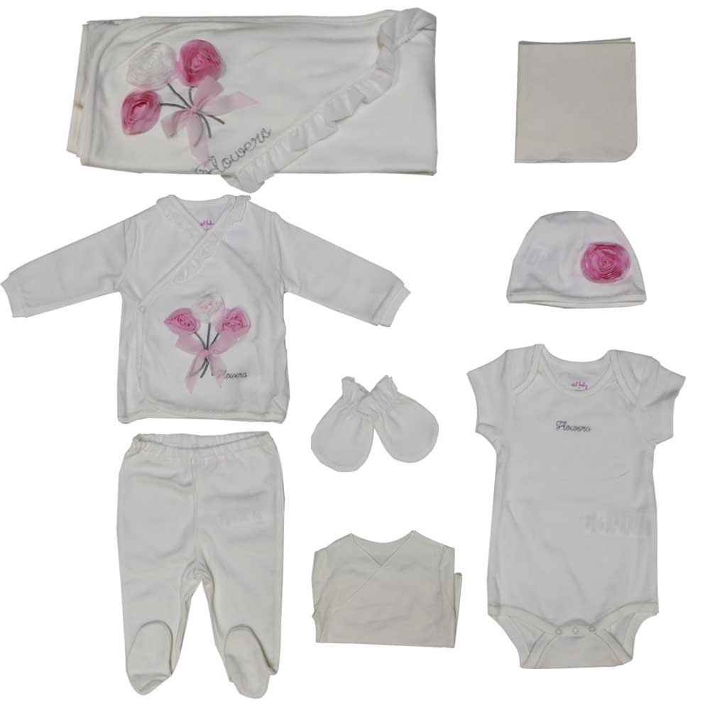 İdil Baby 6709 Kız Bebek Hastane Çıkış Seti 8Li Krem