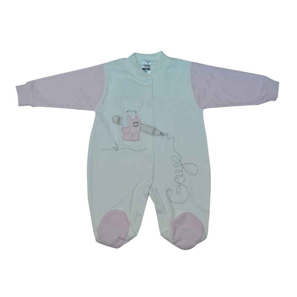 Gaye 7007 Yazı Yazan Ayı Bebek Tulumu Krem-Pembe