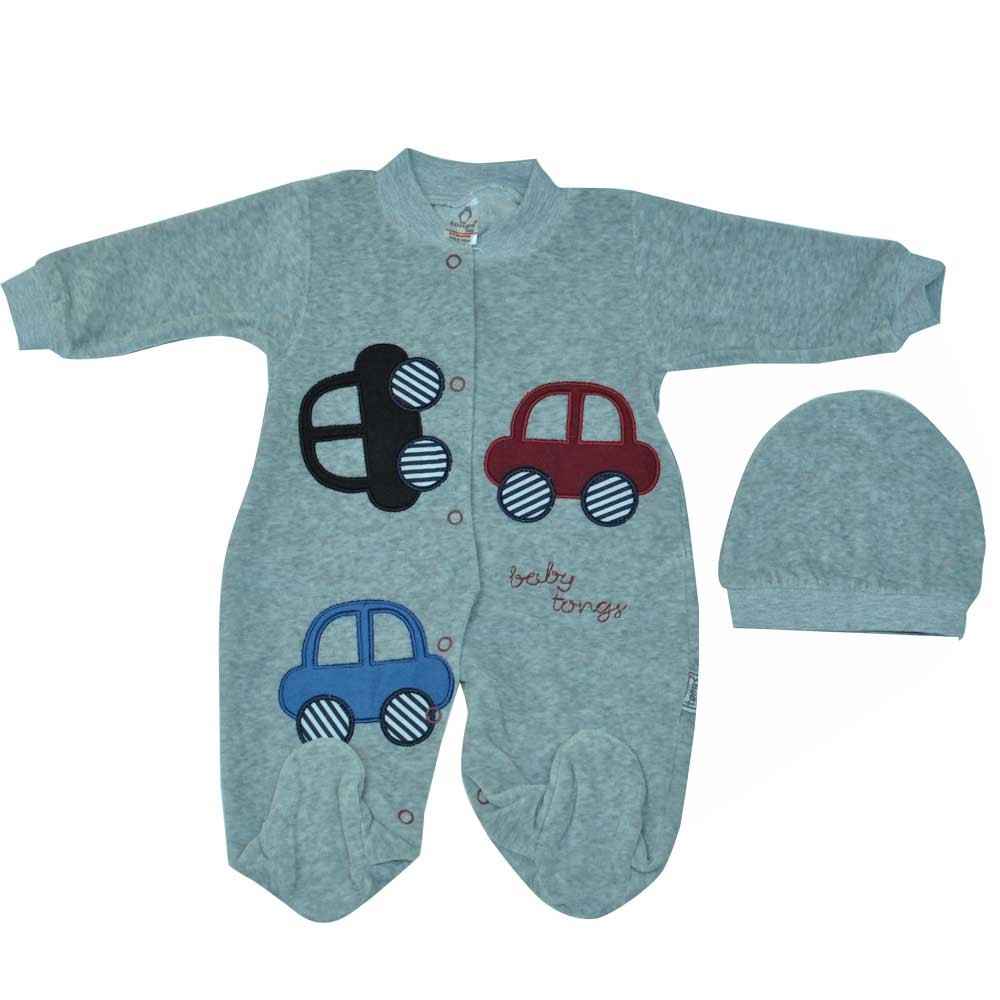 Baby Tongs 132121 Kadife Arabalı Bebek Tulumu Gri İlke Bebe