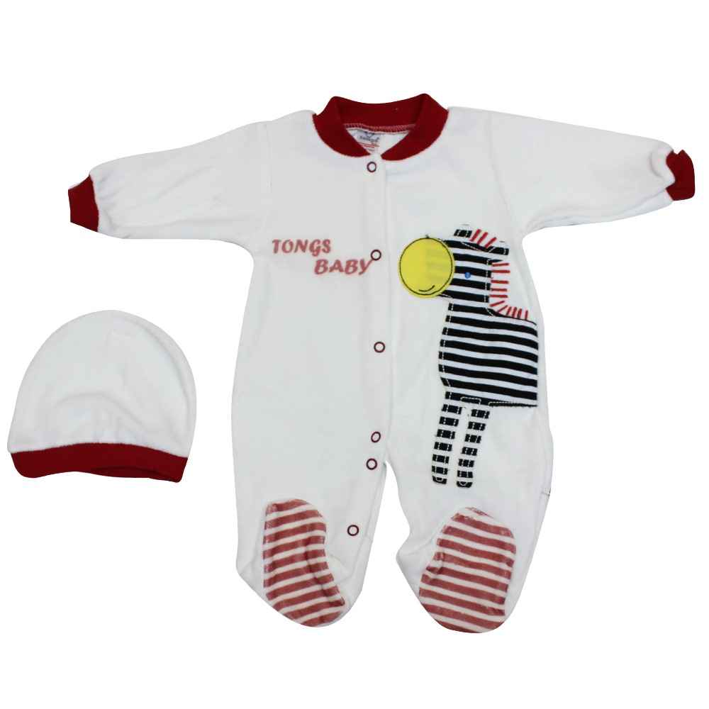 Baby Tongs 132117 Kadife Zebralı Bebek Tulumu Krem İlke Bebe