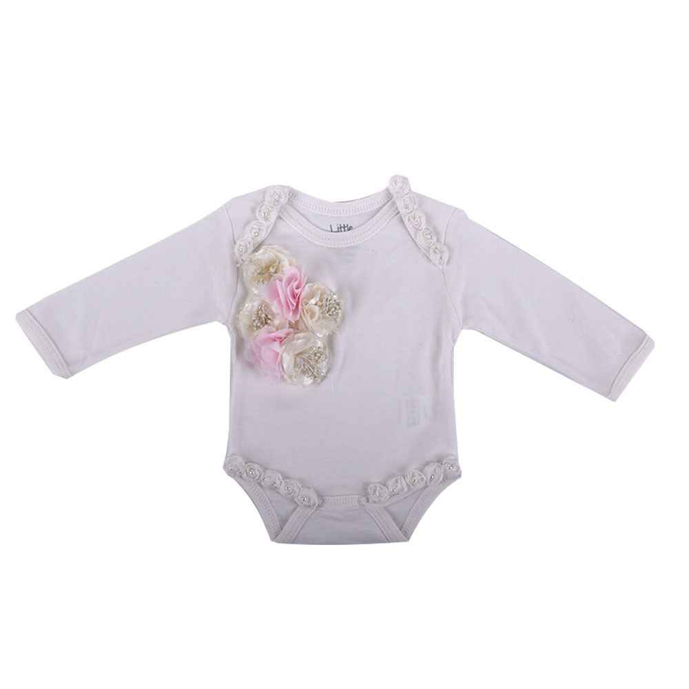 Küçük Rüyalar KR-BD006 Şifon Güllü Çiçekli Kız Bebek Body  Krem