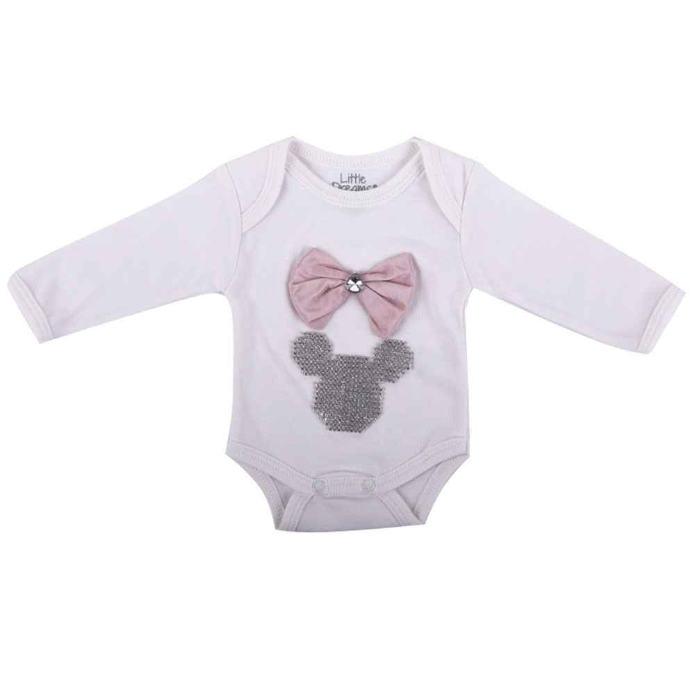 Küçük Rüyalar KR-BD005 Fiyonklu Taş Baskılı Kız Bebek Body  Somon