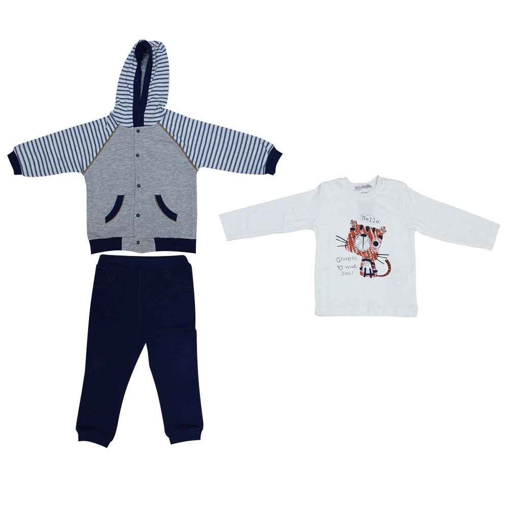 Bonne Baby 377051 Erkek Bebek Üçlü Takım Gri-Lacivert