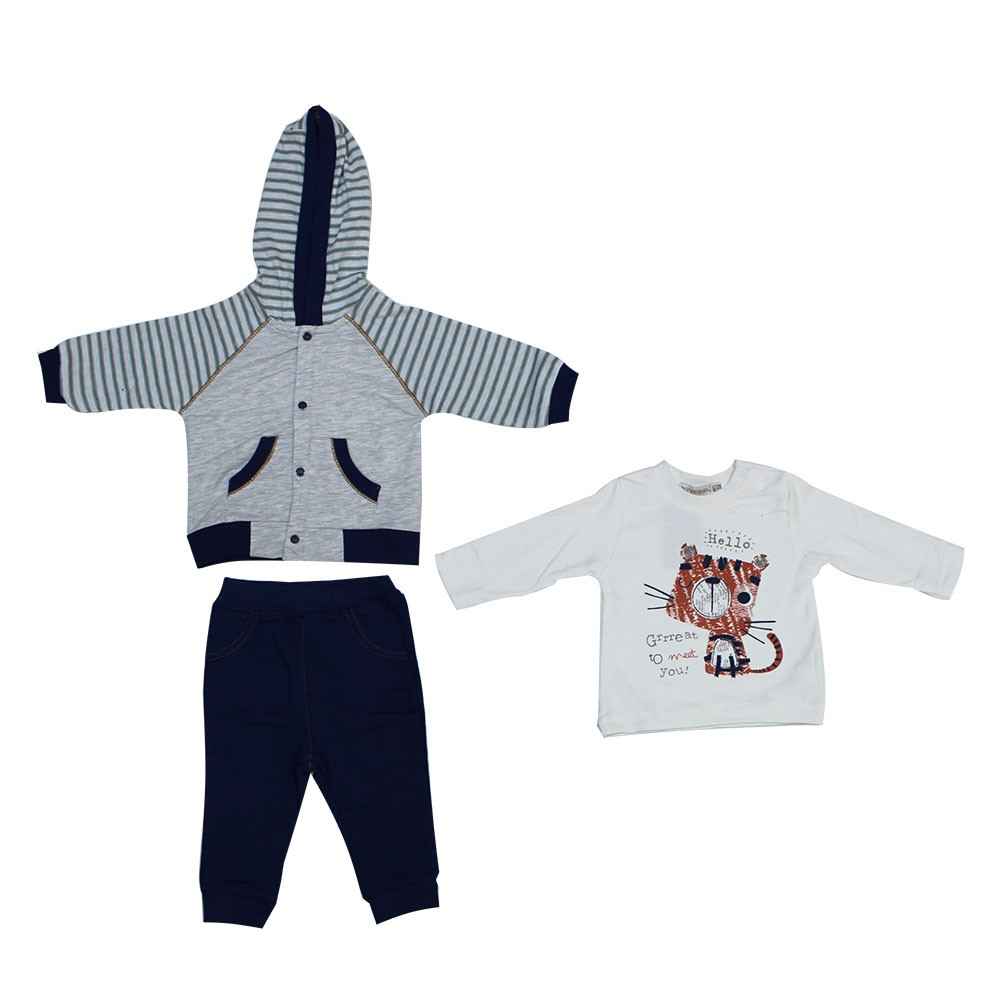 Bonne Baby 377051 Erkek Bebek Üçlü Takım Gri-Yeşil