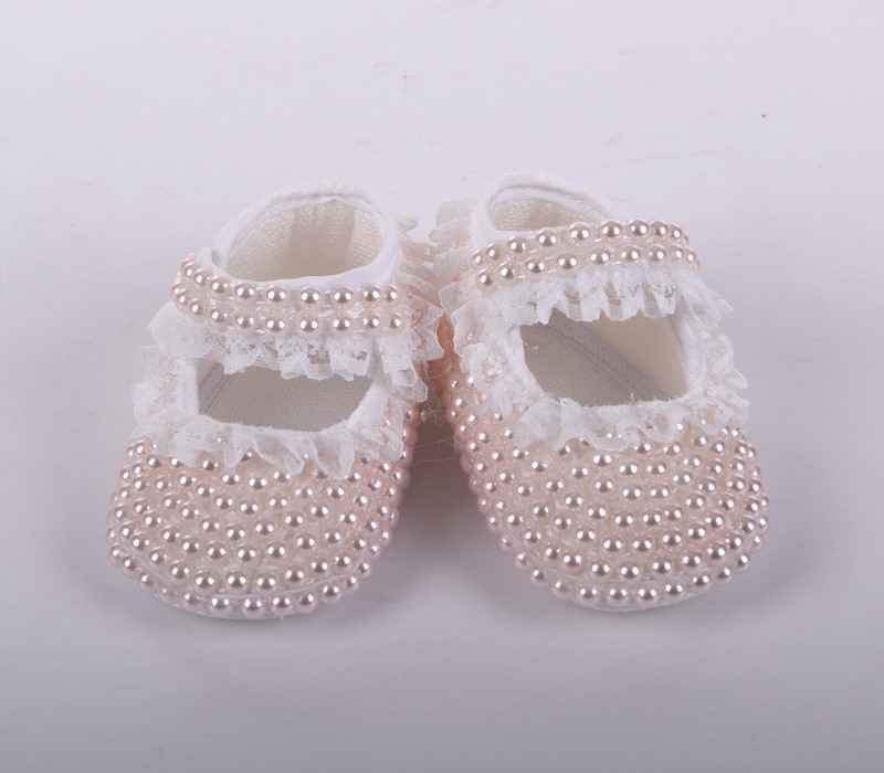 Küçük Rüyalar KR-PTK024 İncili Dantelli Bebek Patik Somon