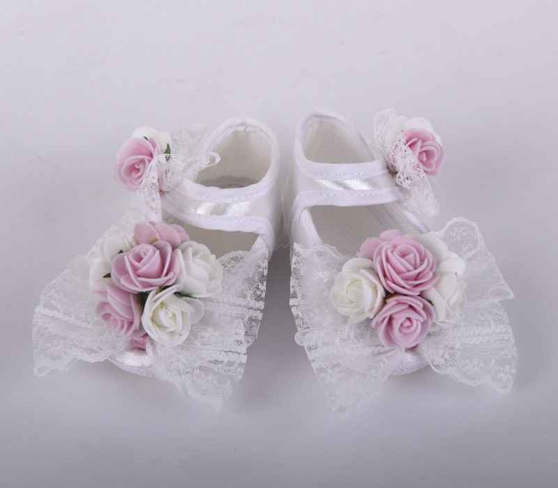 Küçük Rüyalar KR-PTK012 Dantelli Güllü Bebek Patik  Pembe