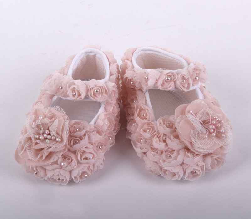 Küçük Rüyalar KR-PTK006 Kumaş Güllü Bebek Patik  Pembe
