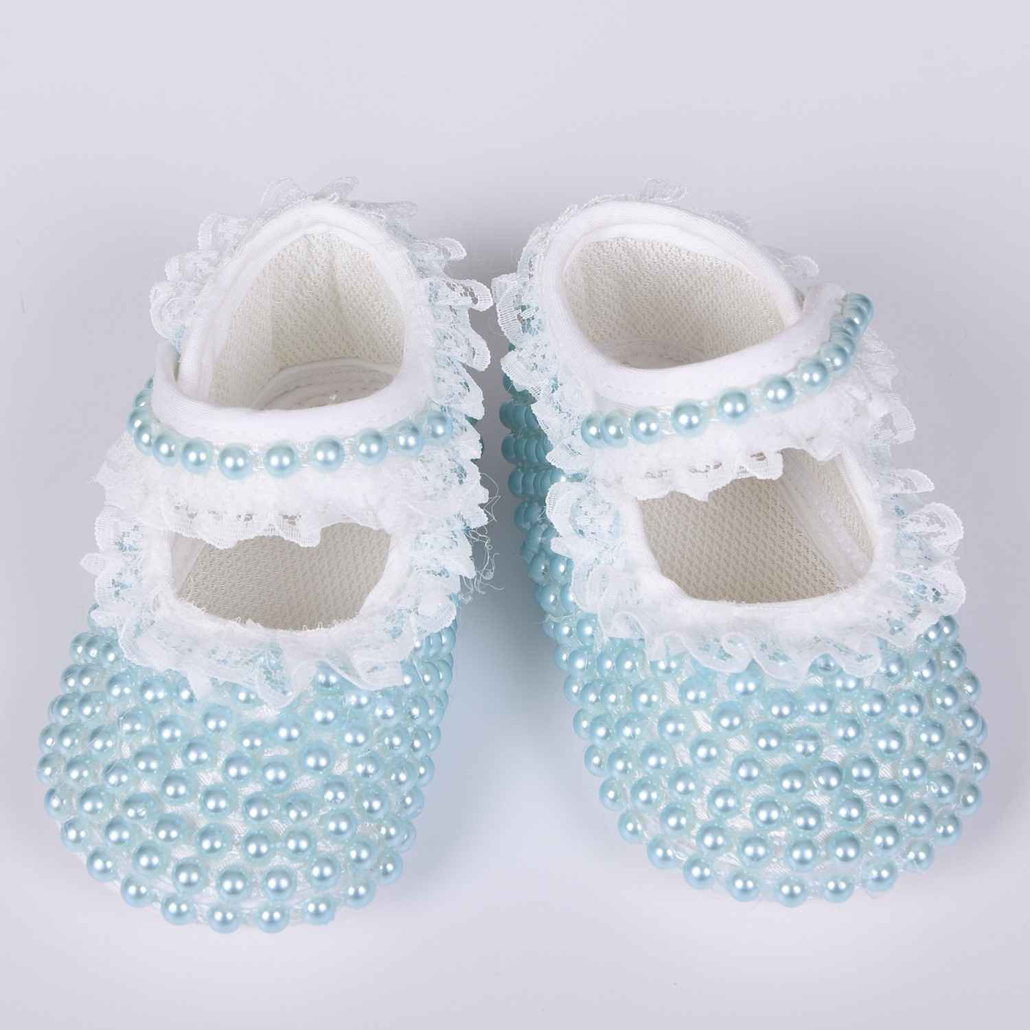Küçük Rüyalar KR-PTK036 İncili Dantelli Bebek Patik Turkuaz