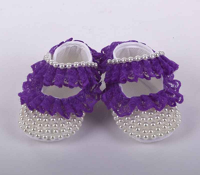 Küçük Rüyalar KR-PTK029 İncili Dantelli Bebek Patik Mor
