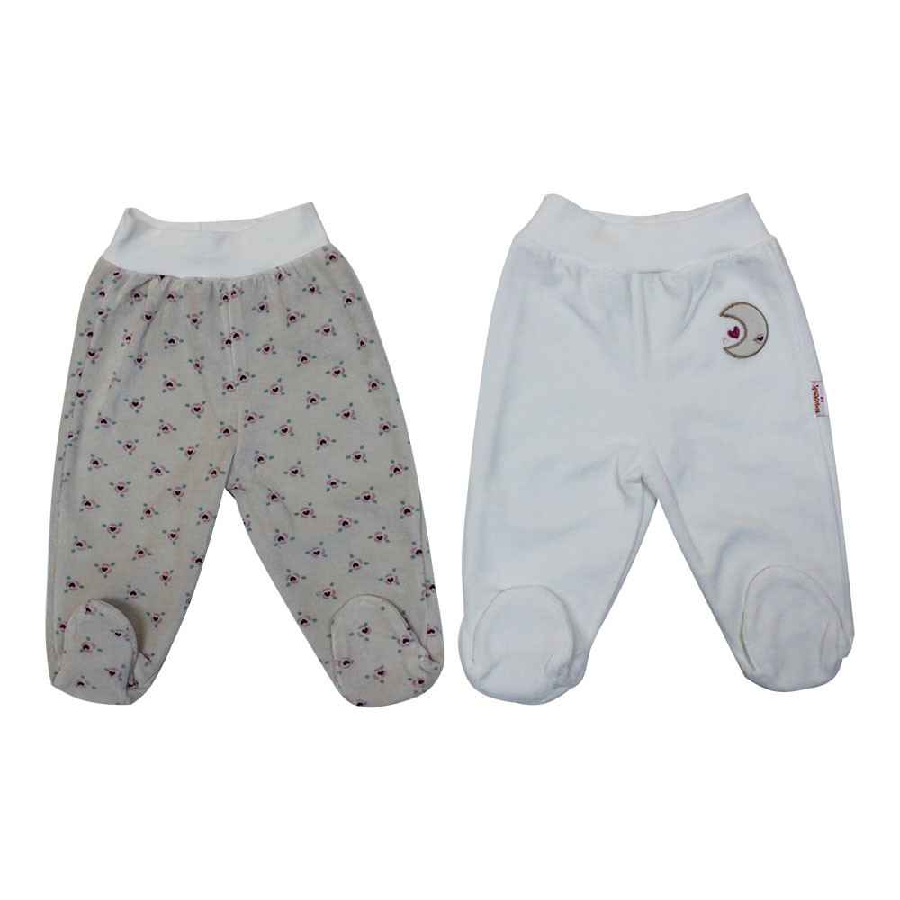 Tomuycuk 4635030 Ayılı Çiçekli Bebek Pantolonu Krem-Kahverengi