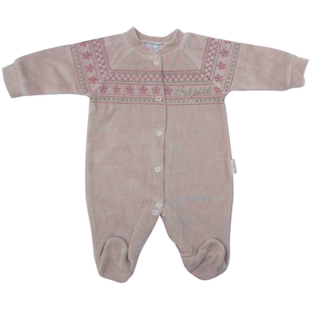 Babyball 97468 Kadife Kilim Desenli Bebek Tulumu Gül Kurusu