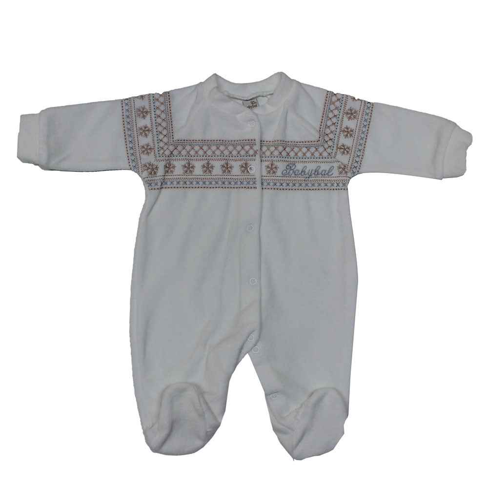 Babyball 97468 Kadife Kilim Desenli Bebek Tulumu Krem-Kahverengi